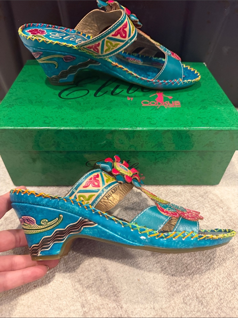 Corkys Teal Multicolor Floral Wedge Sandals - Picture 4 of 5